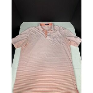 johnnie-O Polo Shirt Men's Large Peach Striped White Golf Pocket Summer Preppy